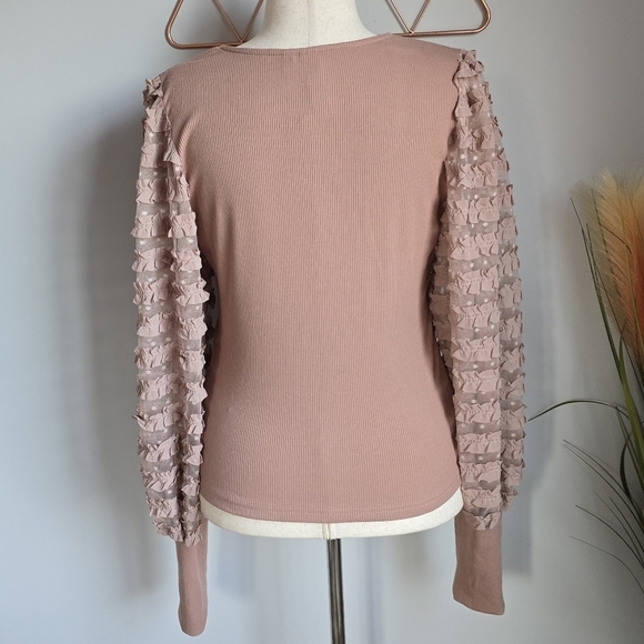 Anthropologie, New, Dolan Mauve Ruffle Blouson Sleeve Shirt Top, Size Large - Picture 8 of 12